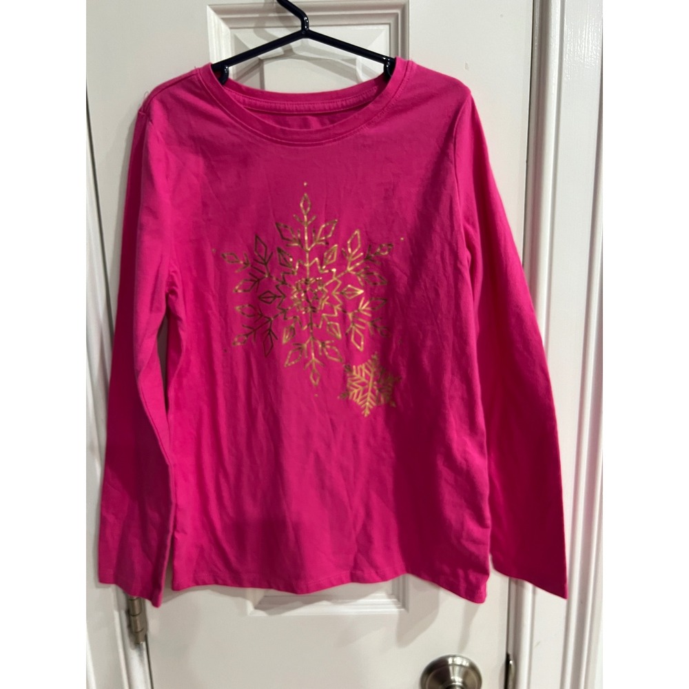 Cat & Jack Girls Pink Long Sleeve Gold Snowflake Graphic Tee Size M 7/8
